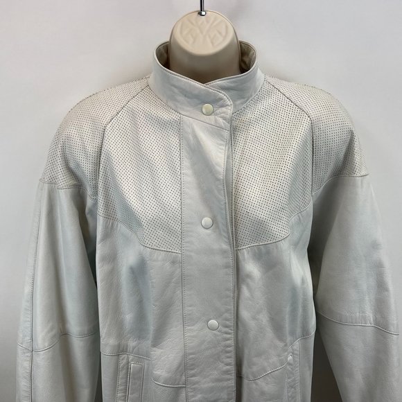 VTG Giovinezza Moda Rocco D'Amelio White Moto Leather Snap Jacket Women's L - Picture 5 of 10